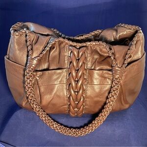 Brighton by Lockhart Buttery Dark Chocolate Brown Braided Leather Shoulder Bag